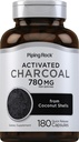 피핑 락 활성 숯 약 | 780 mg | 180 캡슐 | 코코넛 쉘 | 비 GMO, 글루텐 무료 보충