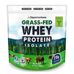 Opportuniteas 잔디 Fed Whey Isolate 단백질 분말 - 인공 감미료, 호르몬 자유로운 코우, 비 GMO - 2.5lb 없는 28g 단백질 분말
