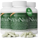 MemNivia Brain Supplements for Memory & Focus | Cognivia®, Bacopa, Holy Basil & Ginger를 사용한 Dual-Sage Stem Cell Formula | 임상 입증 된 정신적 Clarity Support | 180 캡슐 (3병) | 미국 제작