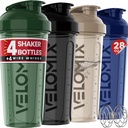VELOMIX -4 PACK- 28 oz Shaker Cup for Protein Shakes - 4x Wire Whisk | 단백질 믹스 용 누출 방지 단백질 셰이커 병 | 단백질 셰이커 병 팩 | 단백질 쉐이크 용 믹서 (Forest Edge)