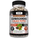 Kaya Naturals Ashwagandha 1300mg, 스트레스 완화를위한 120 카운트 캡슐, Adrenal, Mood & Thyroid 지원, 블랙퍼 및 100 % 순수 Ashwagandha -120 캡슐