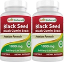 최고의 자연 2 팩 블랙 씨앗 오일 캡슐 1000 mg (Non-GMO) Nigella Sativa - 100 % 콜드 프레스 블랙 Cumin 씨 오일 알약 포함 Thymoquinonoe 60 카운트 (총 120 Softgels)