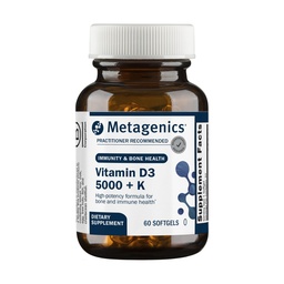 Metagenics 비타민 D3 + K - Artery 건강, 면역 지원, 뼈 & 심장 건강 * - MK-7 (비타민 K2)를 가진 비타민 D - 비 GMO - 글루텐 자유로운 - 60 Softgels - 5,000 IU