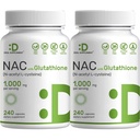 2 팩 NAC 보충교재 (N 아세틸 Cysteine) 감소된 글루타티온, 480 캡슐을 가진 1000mg 서빙