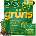 Gruns 성인 최고 녹색 Multivitamin Gummies, Spirulina, Chlorella, Adaptogens & Prebiotic 섬유를 가진 여자와 남자를 위한 Superfood Gummy 비타민 Digestive 건강 (28 조사)