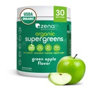 Zena 영양 유기 슈퍼 그린 분말, 70 + Superfoods, 0 설탕, 3G 섬유, Spirulina, Chlorella, 버섯, Prebiotics/Probiotics, Gut 건강, 녹색 애플, 30 서빙을위한 소화 효소
