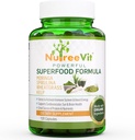 NutreeVit 100 % 유기 강력한 Superfood Formula - Moringa, Spirulina, Wheatgrass 및 Kelp - 240 카운트 병이있는 면역 시스템 부스터 에너지 약