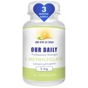 우리의 매일 Vites L Methylfolate 5 mg/5000 mcg 최대 힘 활동적인 Folate, 5-MTHF의 충전물 자유로운, 글루텐 자유로운, 비 GMO, 채식 캡슐 90 조사 (3 달 공급)