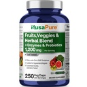 NusaPure 43 과일과 채소 초본 혼합, 11 효소 & Probiotics, 1200 mg, 250 Veggie 캡슐 (비 GMO, 채식)