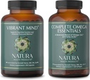 Natura Health Products Vibrant Mind와 Complete Omega Essentials 보충 번들 - 기억과 초점을위한 Nootropic Brain Supplement - 오메가 3, 6, 7 및 9 지방산의 균형 잡힌 혼합