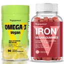 Vegan Iron Gummies + Vegan Algae Omega-3 DHA - 여성 및 남성을위한 최고의 비타민 보충, 비 GMO, 글루텐 프리