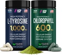 (Bundle) Chlorophyll & L 티로신 캡슐 - 천연 에너지, 면역 및 초점 보충 - 600 mg Chlorophyll for Freshness + 1000 mg L-Tyrosine for Focus & Mental Clarity - 미국에서 만든