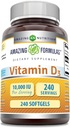 Amazing Formulas 비타민 D3 (콜레컬시페롤) 보충 | 10,000 IU | 240 Softgels | Non-GMO | 글루텐 프리 | 미국