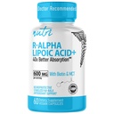 Nutri R 알파 Lipoic Acid 600mg 캡슐 - Biotin로 안정화 된 R Lipoic Acid - R-ALA의 활성 형태 - 600 mg의 임상 복용량 - 강력한 셀룰러 에너지 지원 - 60 Vegan 캡슐 - RALA