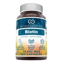 Biotin 10,000 Mcg 200 캡슐 (Non-GMO)- 건강한 모발, 피부 및 손톱 지원 - 세포 회춘 및 에너지 생산*