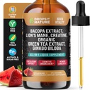 사자 Mane, Green Tea & Ginkgo Biloba와 Creatine & Bacopa 액체 드롭 - Gummies & 알약보다 빠른 흡수 - 향상된 Focus & Cognition을위한 Vegan Supplement (Strawberry Watermelon, 60mL)