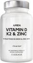 Amen 비타민 D, K2 & 아연, Cholecalciferol D3 5000 IU의 애플, 블루 베리, 크랜베리, 엘더 베리 분말 과일, Vegan 보충, D3 K2 비타민, 비 GMO - 60 캡슐을 가진 유기 전체적인 음식 혼합