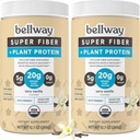 Bellway 슈퍼 섬유 + 단백질 분말 (2 팩), 설탕 자유로운 유기 Psyllium Husk 섬유 보충 분말 20g 식물 단백질을 가진, 아주 바닐라, 24.14 oz