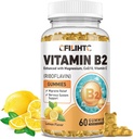 비타민 B2 Gummies Riboflavin 400mg 보충 아이 & 성인 - 마그네슘 글리세린, 아연, CoQ10, 비타민 B12 - 편두통 기복 & 에너지, 신경 체계 지원, 설탕 자유로운 레몬 풍미, 60ct