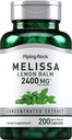 Piping Rock Lemon Balm 캡슐 2400mg | 200 개 | 레몬 발름 추출물 | 멜리사 초본 보충 | 글루텐 무료, 비 GMO