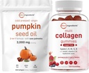 마이크로 성분 호박씨 기름은 톱 팔로메 3,000mg Softgels & 다 교원질 펩티드 Gummies를 보았습니다 | 2 팩 | 찬 압박되는 처녀 기름 | 설탕 자유로운 + Biotin, Hyaluronic 산, & 비타민 C Complex