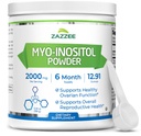 Zazzee Myo-Inositol 분말, 6 개월 공급, 183 서빙, 2000 mg 서빙, Exact Dosage, 12.91 Ounces, 100 % 순수, All-Natural Fertility 및 Reproductive Support, Vegan, Non-GMO 무료 스프