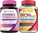 의사의 조리법 여자의 Probiotic & Iron Plus Bundle, Feminine Health & Blood Support, Probiotic 캡슐 60ct & Iron Capsules 60ct