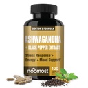 NooMost Ashwagandha 1200mg 보충교재 | 까만 고추 추출물을 가진 10% Withanolides | 응력 구호를 위한 순수한 뿌리 추출물, 승진 에너지, 계몽, Men & Women를 위한 Helathy 잠 | 120의 캡슐