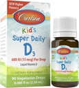 Carlson Kid의 슈퍼 매일 D3, 600 IU (15 mcg) 드롭 당 – 액체 비타민 D는 아이, 90 Drops (2.54 mL), 채식주의, 비난