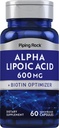 Piping Rock Alpha Lipoic Acid 600mg | ALA with Biotin Optimizer | 60 캡슐 | 비 GMO, 글루텐 무료 보충