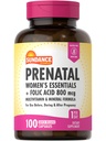 Sundance Prenatal Multivitamin | Folic Acid | 100 빠른 릴리스 캡슐 | 800 mcg | Non-GMO, Gluten 무료 보충 여성