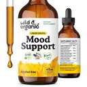Wild & Organic Mood Support Supplement - 긍정적 인 에너지를위한 천연 액체 드롭 - 여성과 남성을위한 Calm Mind Supplement - Non-Alcohol Ashwagandha & Rhodiola Rosea Root Tincture for Good Mood - 4 oz