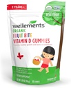 Wellements Organic Fruit Bite Vitamin D Gummies | 비타민 D3 Gummy for Kids, 건강한 성장 및 뼈 발달 *, 라즈베리 맛 | 60 일 공급, 나이 2 +
