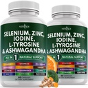 NEW AGE 셀레늄, 아연, 이오딘, L 티로신, Ashwagandha - Bladderwrack, Turmeric, 실리카 켐프, Schisandra - 120 카운트 여성과 남성을위한 보충