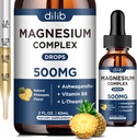 Triple Magnesium Complex Supplement-Magnesium Glycinate, Citrate, Malate Liquid Drops 500mg with Ashwagandha, L-Theanine, 비타민 B6 Calm, 스트레스 완화, 수면, 근육 지원 파인애플 맛