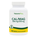 NaturesPlus Cal/Mag - 90 채식 정제 - 500 mg 칼슘 및 250 mg 마그네슘 - 90 서빙