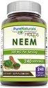 순수한 자연 Neem (자연적인 Neem 잎으로 만드는) | 240 Veggie 캡슐 보충 당 500 Mg | Non-GMO | 글루텐 무료 | Made in USA | 채식주의 이상