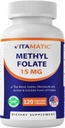 Vitamatic 메틸 Folate 15mg – 120 식물성 캡슐 낙관하고 활성화 된 높은 효능 – 신진 대사 활성 Folate