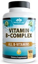 NaturaLife Labs 비타민 B 복합 비타민 C & Folic 산 - B1, B2, B3, B5, B6, B7, B9 & B12 포함 - 100 캡슐, 비 GMO, 글루텐 무료