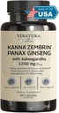 VINATURA Kanna Zembrin Sceletium Tortuosum - 50mg Kanna/Serving, Ashwagandha, Ginseng *Brain 건강, 스트레스 완화 지원 * Panax 인삼 80 % Ginsenosides Ashwagandha 캡슐 10 %