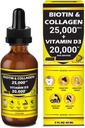 Nature Manu-Premium 25,000mcg 액체 Biotin & Collagen+20,000iu 비타민 D3 All-in-one Wellness Daily Drops. 지원 건강한 피부, 더 강한 손톱, 머리 성장. 맛있는 딸기 맛 - 2 FL OZ / 60 ML
