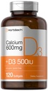Horbäach 칼슘 보충 비타민 D3 | 600 mg | 120 Softgel | Non-GMO & Gluten Free | 남성 및 여성용