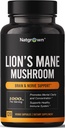Natgrown Lions Mane 버섯 보충 캡슐 - 유기 사자의 Mane 추출물 Nootropic Brain Supplement for Men & Women - Mental Clarity, Focus 및 Memory를 홍보하십시오 - 채식 환약