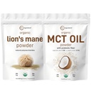 Prebiotic Fiber & Lions Mane Mushroom Supplement Powder 번들 2 팩이있는 마이크로 재료 MCT 오일 분말 | 커피 크림을위한 C8 MCT 오일 | 뇌, 에너지, 및 면역 건강을 위한 천연 수퍼 푸드