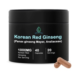 홀리스틱 빈 한국 빨간 인삼 캡슐 순수한 Panax 인삼 보충 | Vegan, Gluten Free, Non GMO, No Fillers | Ginsenosides에 풍부한 (40 캡슐)