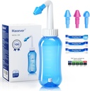 MAOEVER Neti Pot Sinus Rinse Bottle with 100 Nasal Wash Salt Packets Nose Wash Cleaner Pressure Rinse Nasal Irrigation for Adult & Kid BPA 무료 300 ML 스티커 온도계 (파란색)