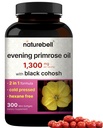 NatureBell Evening Primrose Oil with Black Cohosh, 1,300mg Per 서빙, 300 Mini-Softgels | 냉압 씨앗, 여성 건강 및 피부 관리 지원을위한 130mg GLA 유지 – Hexane Free, Non-GMO