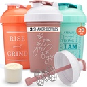GOMOYO [3-Pack] 20-Ounce Shaker Bottle with Action-Rod Mixer | 단백질 셰이커 Bottle with Motivational Quotes | 단백질 쉐이커는 BPA Free, Dishwasher Safe | 산호, 민트, 로즈