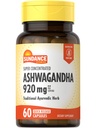 Sundance Ashwagandha 920mg | 60 캡슐 | 슈퍼 컨센트 | 전통 Ayurvedic 허브 | 비 GMO, 글루텐 무료 보충