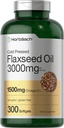 Horbäach Flaxseed Oil Softgel 캡슐 3000mg | 300 개 | 높은 효능 | 오메가 3 6 9 인| 비 GMO, 글루텐 프리 | 냉 프레스 플라스 씨앗